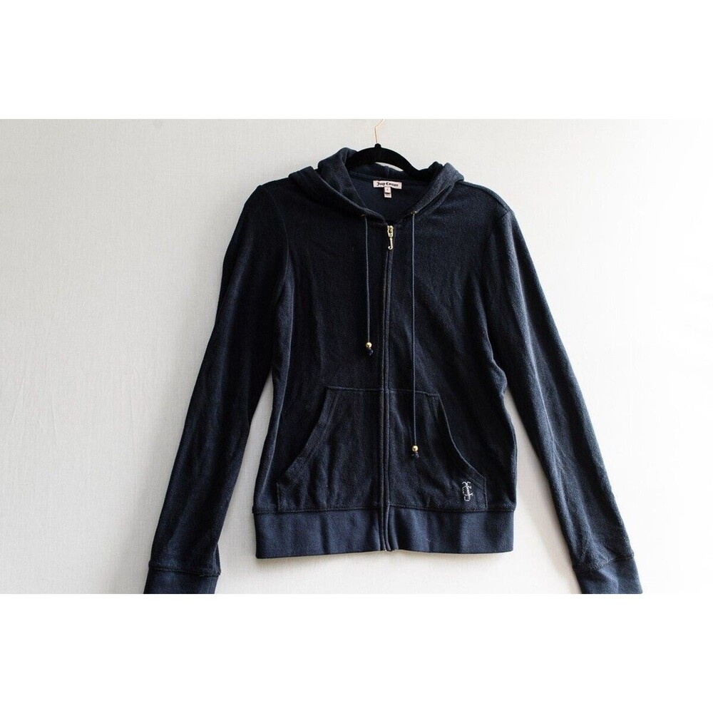 Juicy Couture Sweatshirt Sz L Blue Velour Hoodie Hood Y2K Full Zip